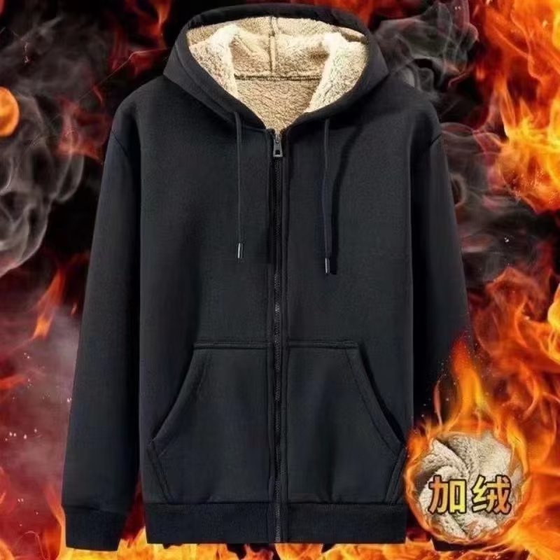 Lamb cashmere sweater men's large zipper loose sports hooded casual men's coat