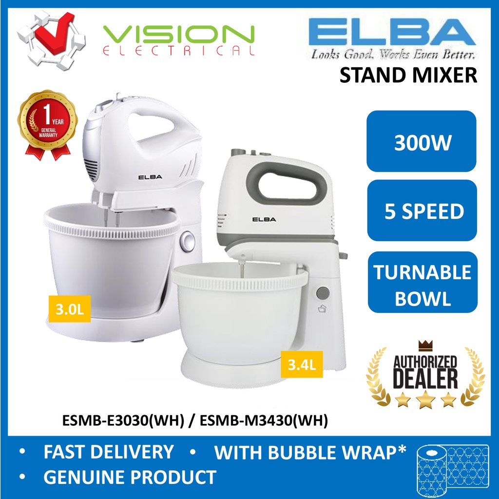 ELBA 300W Stand Mixer ESMBE3030(WH) / ESMBM3430(WH) 5speeds, Turbo
