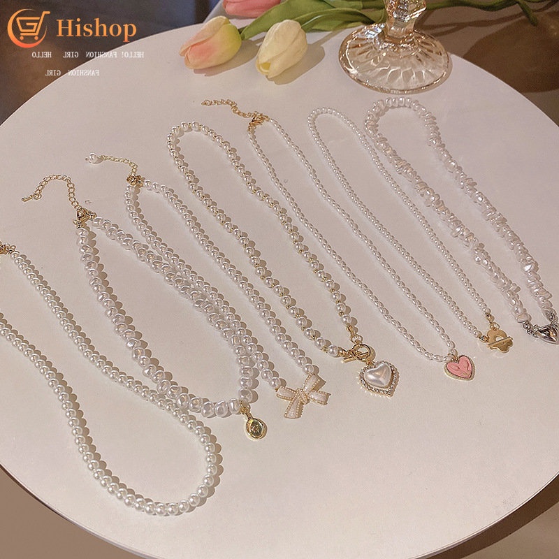 Elegant Pearl Necklace Y2K Aesthetic Tulip Butterfly Crystal Choker Heart Chain for Women Fashion Jewelry Accessories