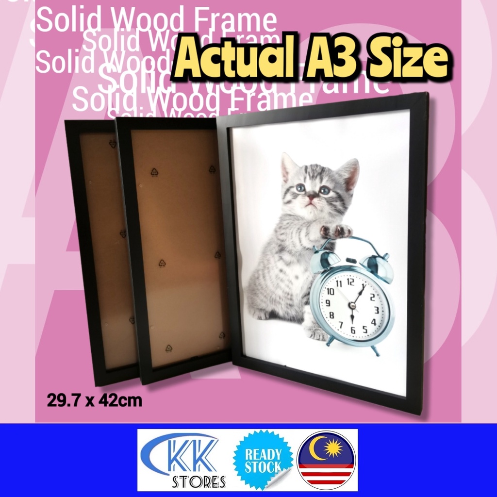 Actual A3 Size Frame Simple Solid Wood Photo Frame Wall Hanging/Saiz A3 Sebenar Bingkai Foto