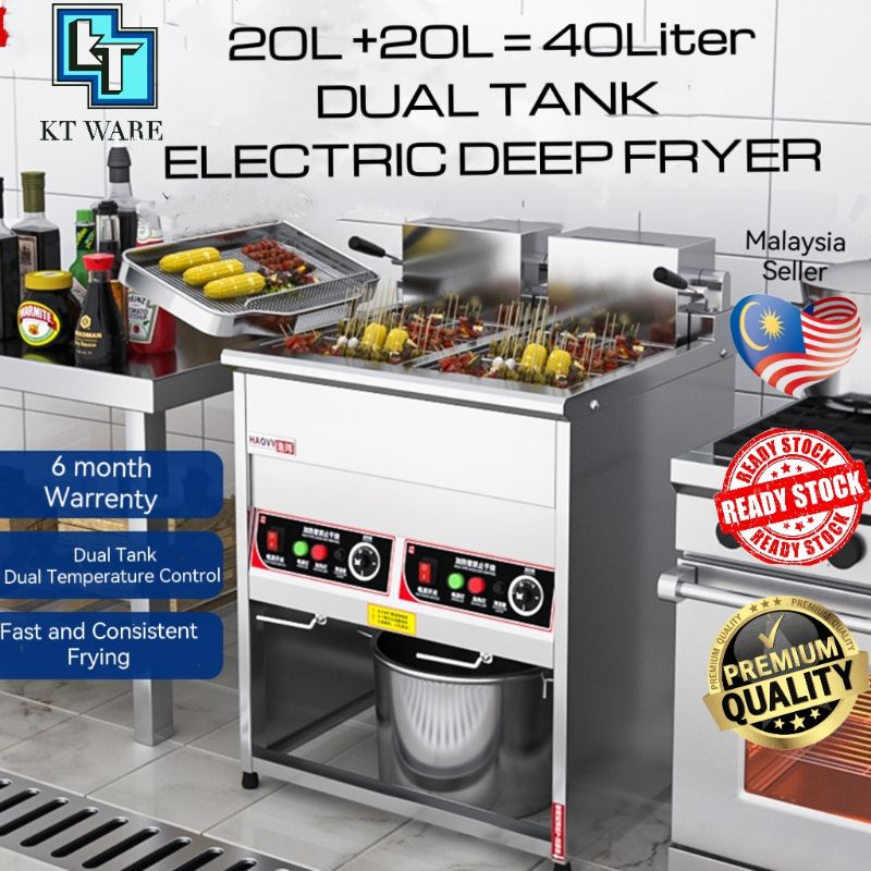 KT WARE 20L Dual Tank Commercial Gas Deep Fryer Desktop Automatic