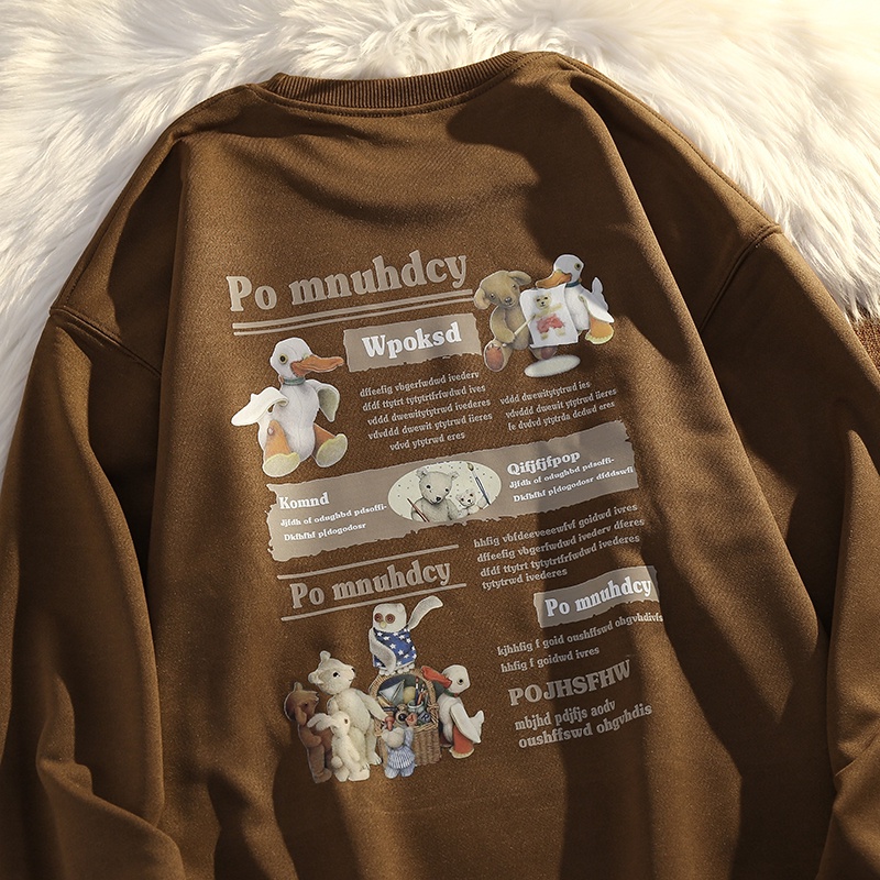 Women's Fashion Cartoon Print Plus Size Retro Loose Sweatshirt Men's Long Sleeve Cashmere Round Neck Casual Sweater