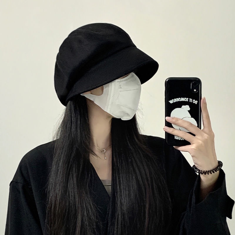 bucket hat topi capal Female Japanese Style Plain Face Covering ...