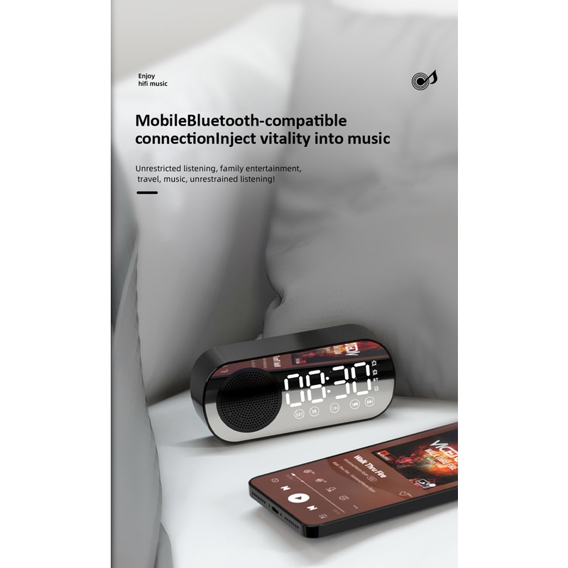 Twitch Z7 Bluetooth Speaker LED Digital Desktop Clock FM Radio Mirror