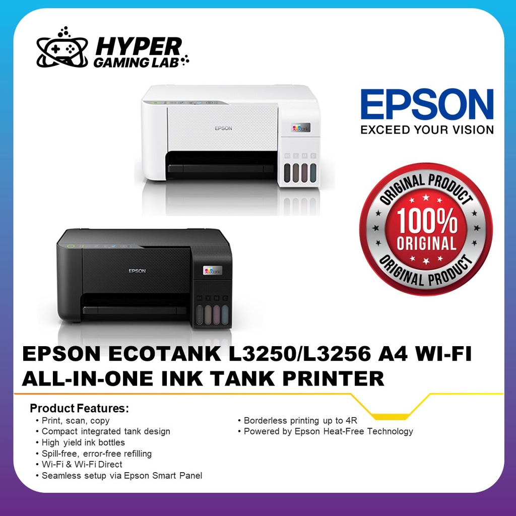 EPSON ECOTANK L3250/L3256 A4 WIFI ALLINONE INK TANK PRINTER Shopee