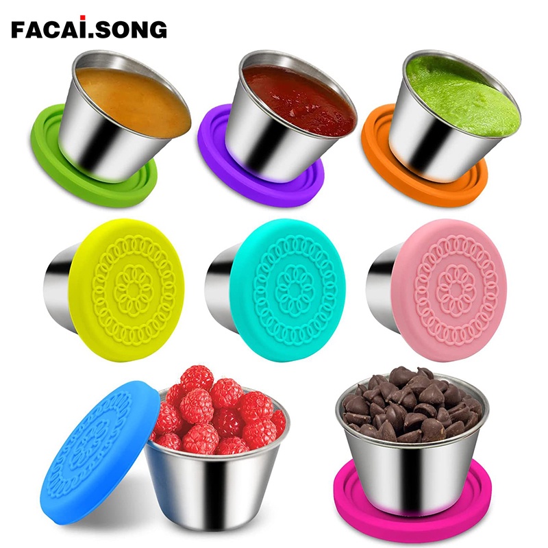 Stainless Steel Sauce Cup Silicone Lid Sealed Dip Cups Mini Tomato