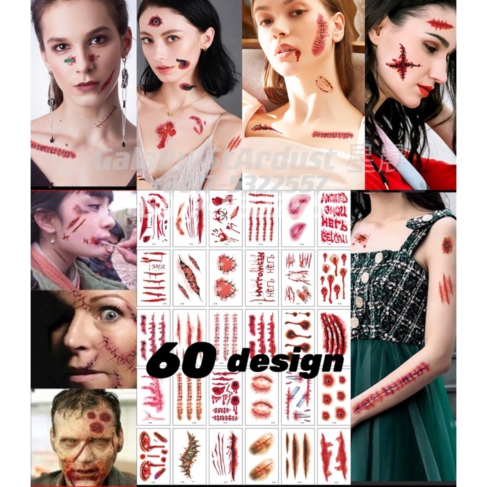 10pcs-Realistic Tattoo-Halloween-Special FX Drama Horror Effects Zombie-Scar Blood Wound Injury-Cosplay Costume Scary