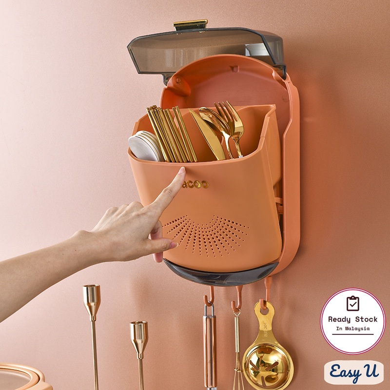 Wall Mounted Dustproof Cutlery Storage Box Utensils Holder Spoon Fork