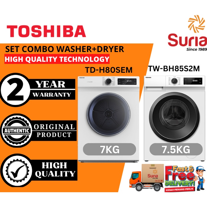 (Free Delivery)Toshiba Set Combo 7.5KG Inverter Front Load Washer TW