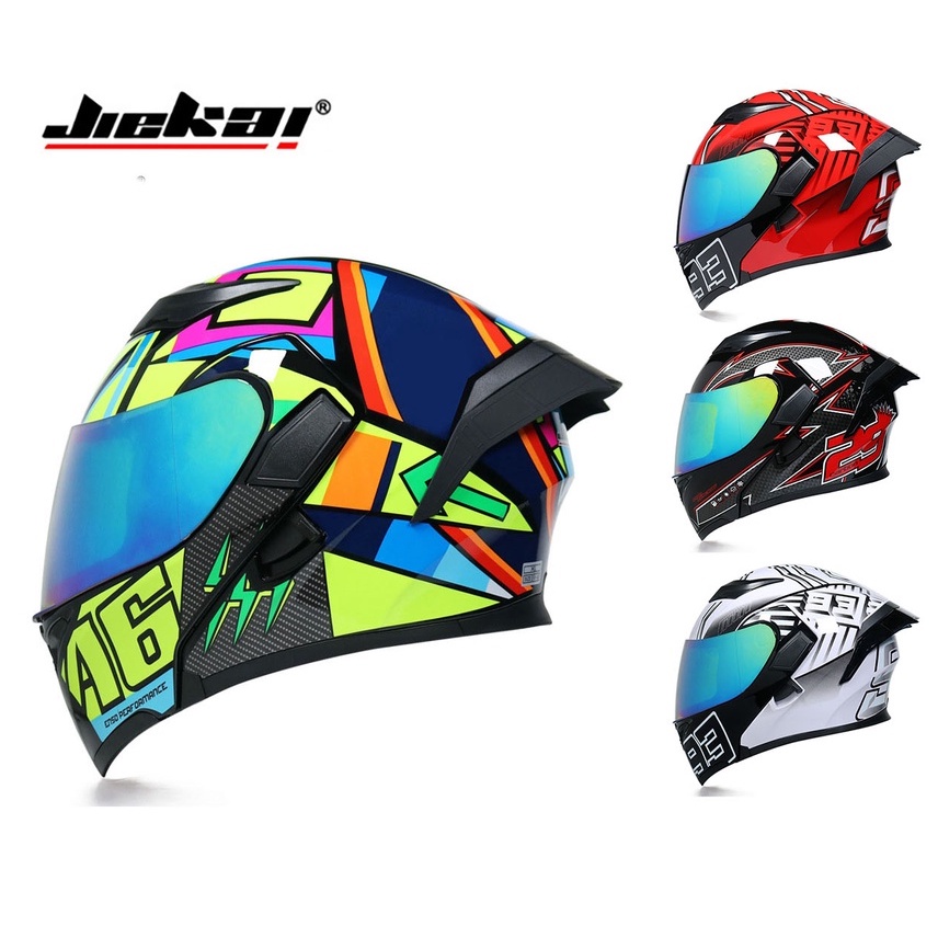 JIEKAI 902 Flip up Helmet Modular Motorcycle Helmet Double Lens Built-in  Sun Visor Racing Full Face Helmet | Shopee Malaysia