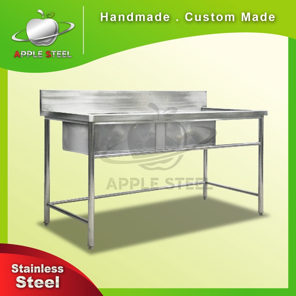 Stainless Steel Double Bowl Sink Table/ HandMade Keluli Duo Lubang