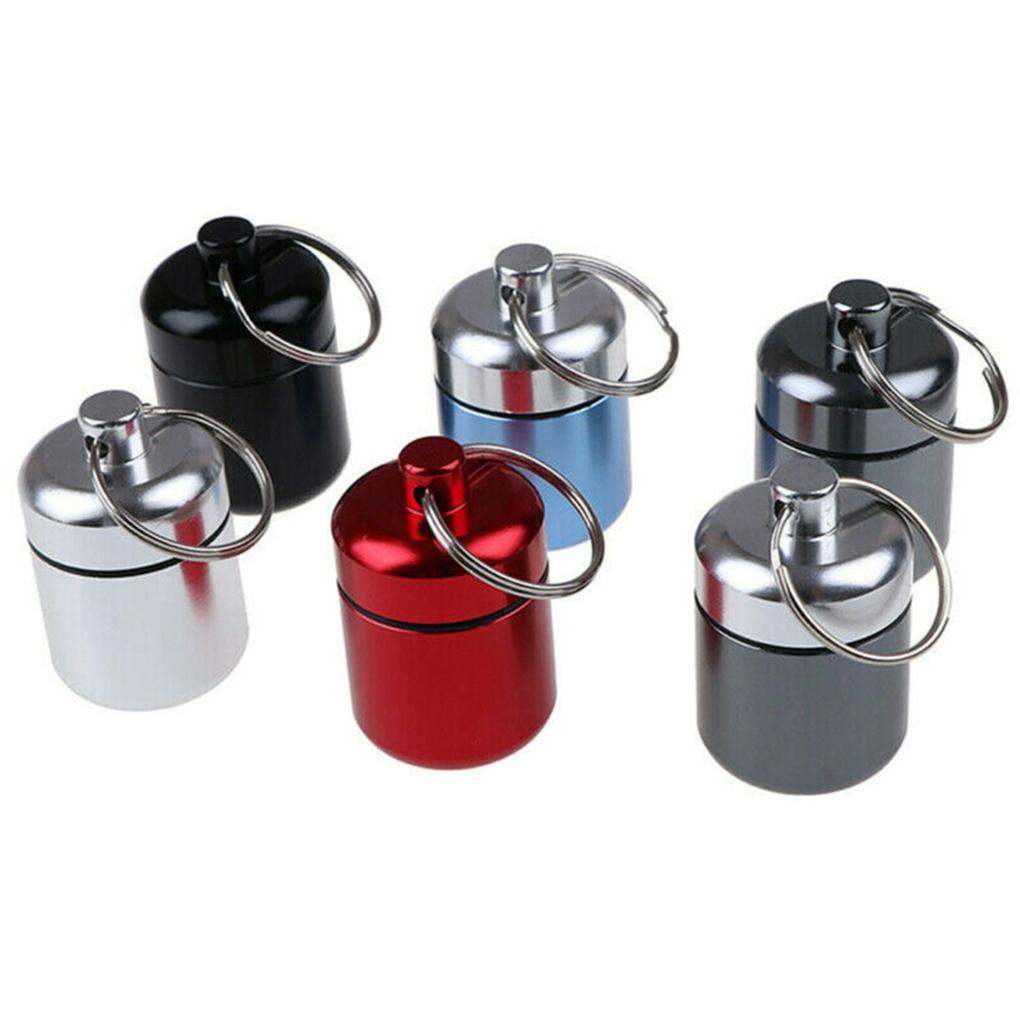 【Biho】Mini Pills Box Aluminum Alloy Keychain Bottle Backpacking Personal Tablet Adults Kids Elderly Waterproof Sealed Container