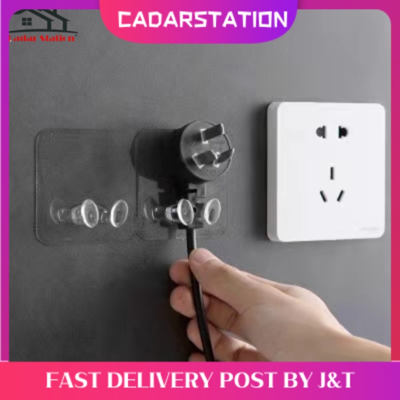 CS_[High Quality] Transparent Plug Wall Mount Bracket Kitchen Wall Strong Adhesive Hook Creative Socket Hook