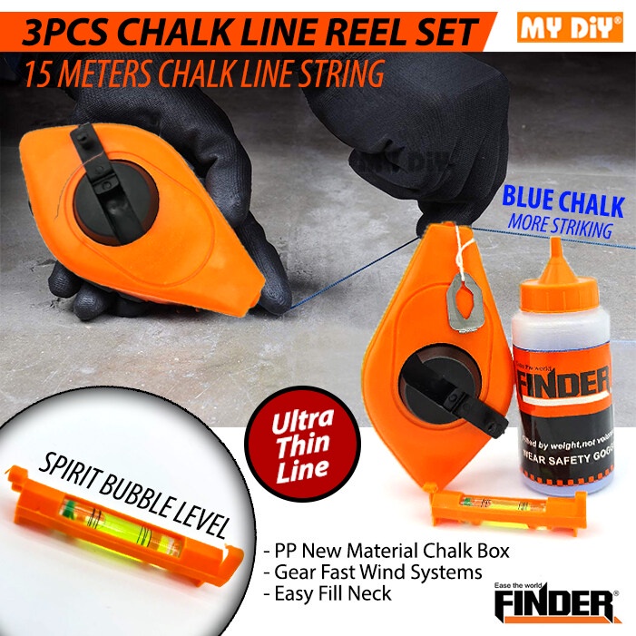 MYDIYHOMEDEPOT FINDER CHALK LINE REEL SET CHALK LINE MARKER 15M CHALK