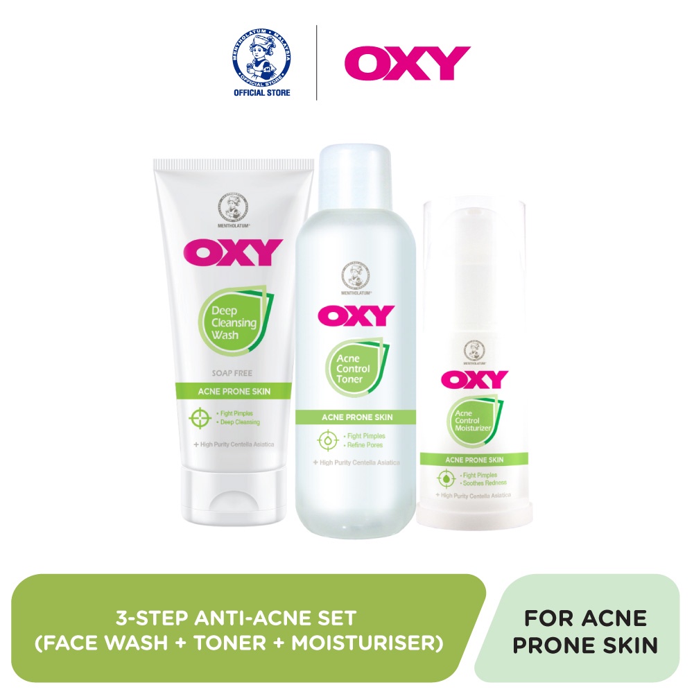 Oxy 3Step AntiAcne Set [Face Wash + Toner + Moisturiser/ AntiAcne/ Fight Pimple] Shopee
