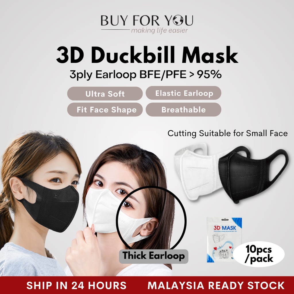 3D Duckbill Mask Black White 10pcs 3D Mask Black Face Mask Hitam Mask