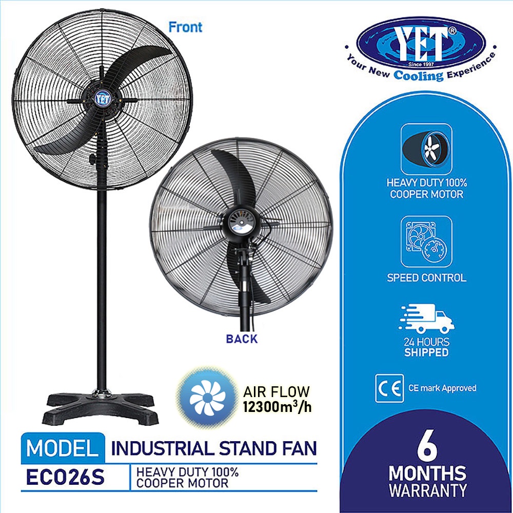 YET ECO 26S Heavy Duty 26 Inch Powerful Industrial Stand Fan 12300m3/h