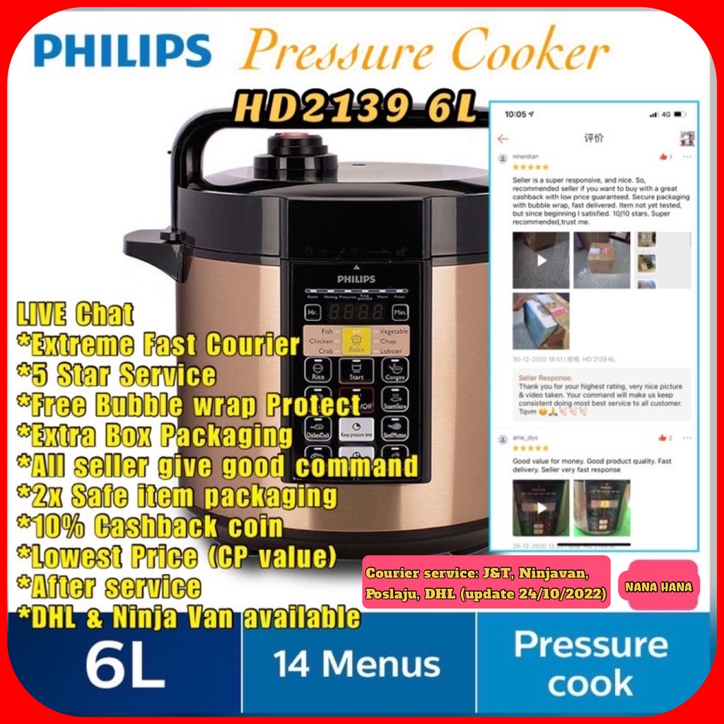 (RM 329 after 10% Cashback) Philips Pressure Cooker Periuk Tekanan 6.0L HD2139 Auto Pressure Release