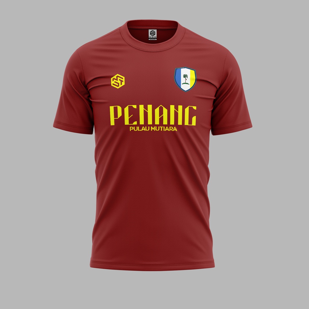 [READY STOCK] Pulau Pinang Pulau Mutiara Jersi Maroon/Yellow - Jersey Roundneck