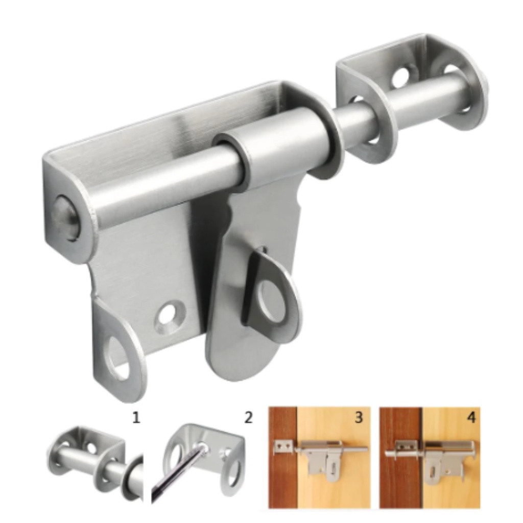 304 Stainless Steel Door Lock Barrel Bolt Latch Padlock Clasp Set Home