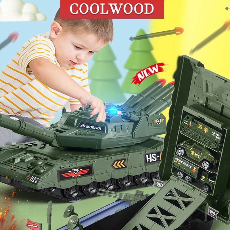 Kereta Mainan Budak Lelaki Tank Toy Set Transport Tank and 3PCS Army ...