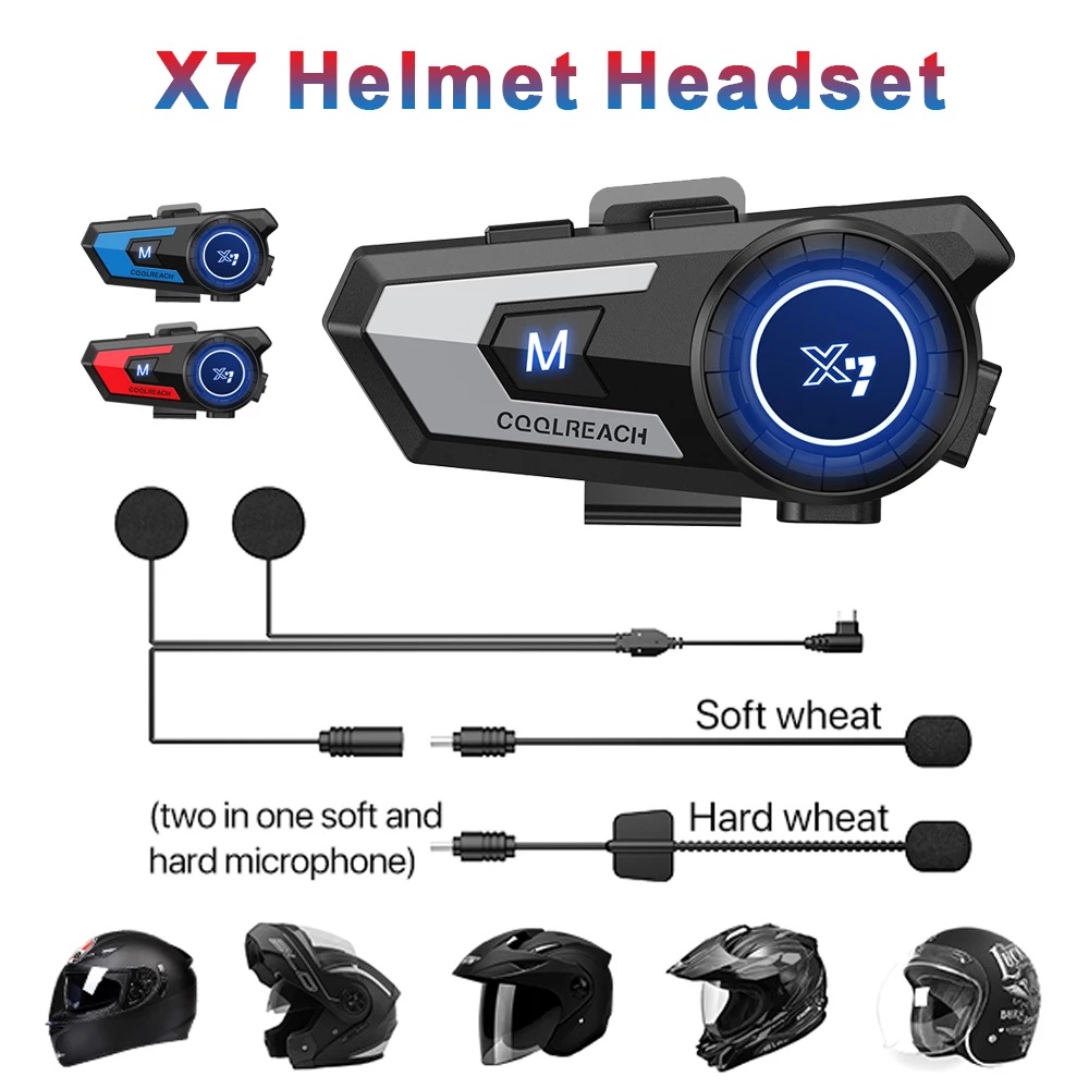 2 Mic In 1 Bluetooth Motorcycle Helmet Headset BT5.0 Headphones Handsfree Waterproof Voice Assistant 800mah With Breathing Light