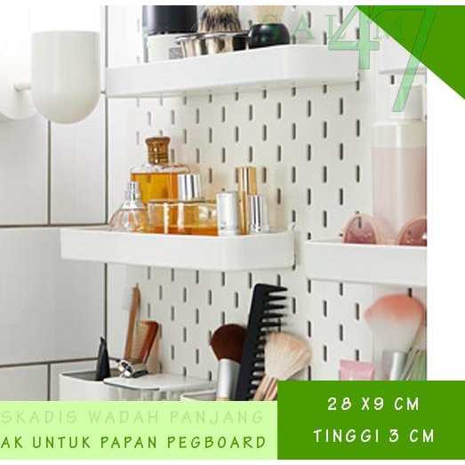 PUTIH Long Rack Container For pegboard Board Hanging Containers White