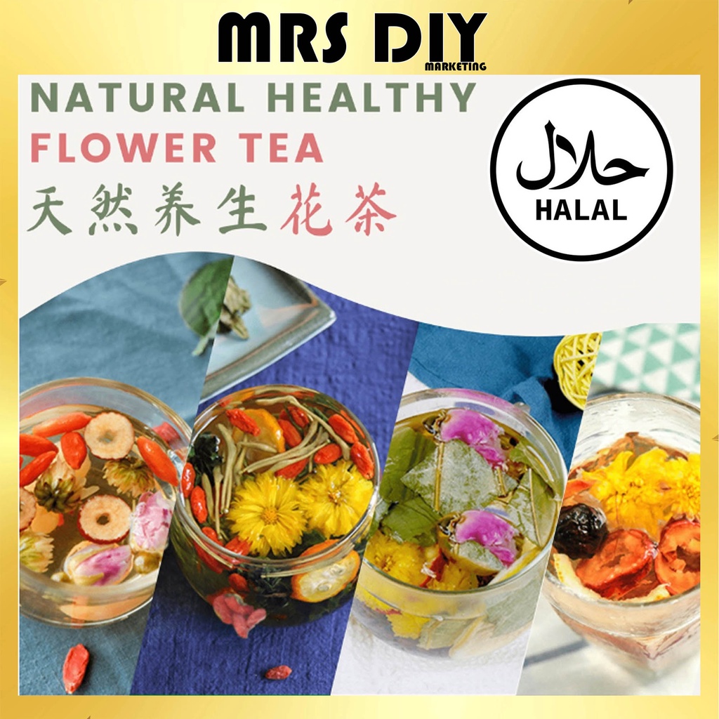 Flower Tea 天然花茶 养生茶 Beauty 排毒美颜 Depress Relief 舒缓解压 Improve Sleep 改善睡眠 Teh Bunga