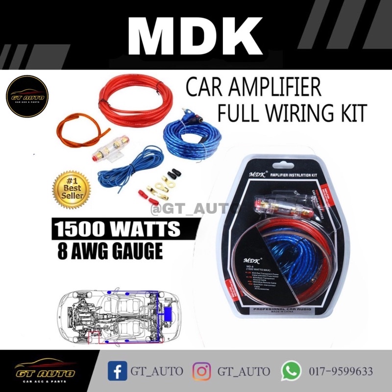 MDK Car Audio Subwoofer Amplifier AMP Wiring Fuse Holder Wire Cable Kit