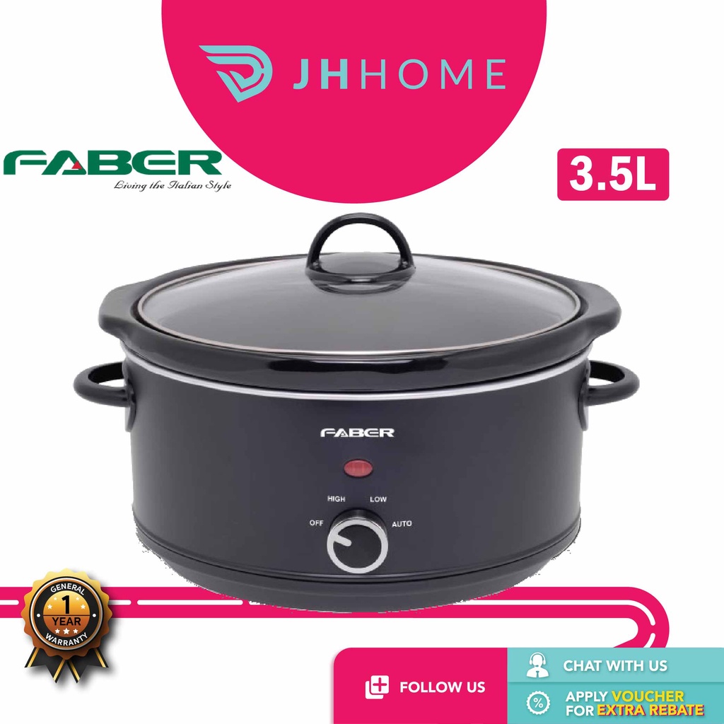 Faber 3.5L Italy Slow Cooker FSC350BK | 3.0L FSC 300BK | Cool Touch Lid Handle