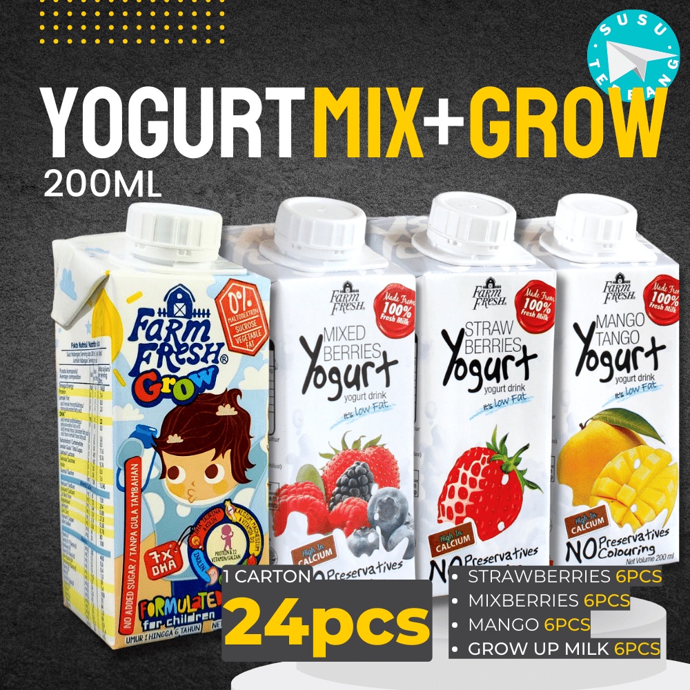 CARTON 24pcs Yogurt Mix + Grow (Strawberries, Mixberries, Mango Yogurt Drinks, Grow Up milks