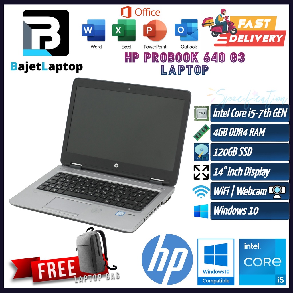 Refurbished Bajet Laptop Hp Probook 640 G3 I5 7th Gen 4gb Ram 120gb Ssd Win 10 6 7496