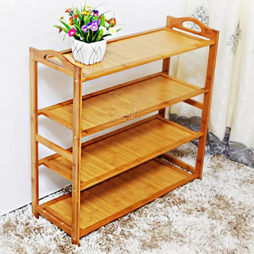 Rak Kasut Kayu Buloh 4 Tingkat 5 Tingkat Shoe Rack Bamboo Wooden 4