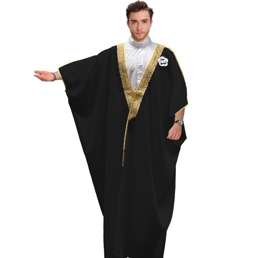 Made in Makkah Saudi Desert Dress Bisht BLACK CLOAK ARAB DRESS THOBE ISLAM MENS ROBE EID KAFTAN JACKET WEDDING NEW