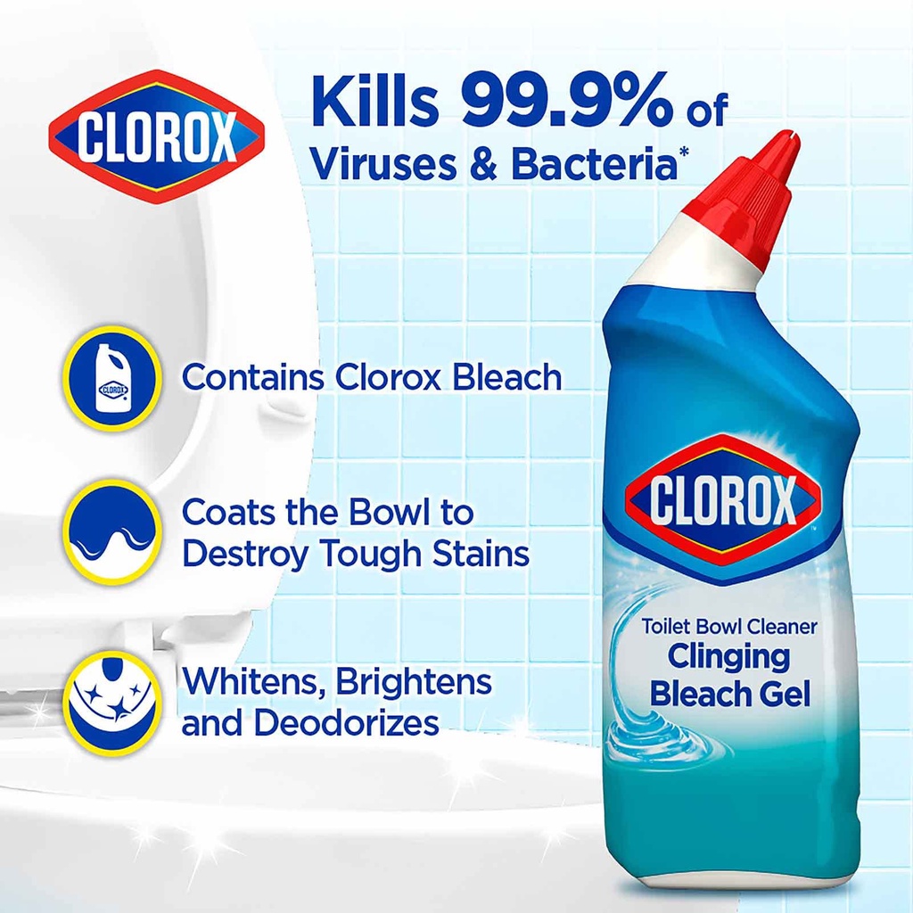 Clorox Toilet Bowl Cleaner with Clinging Bleach Gel, 709ml Shopee