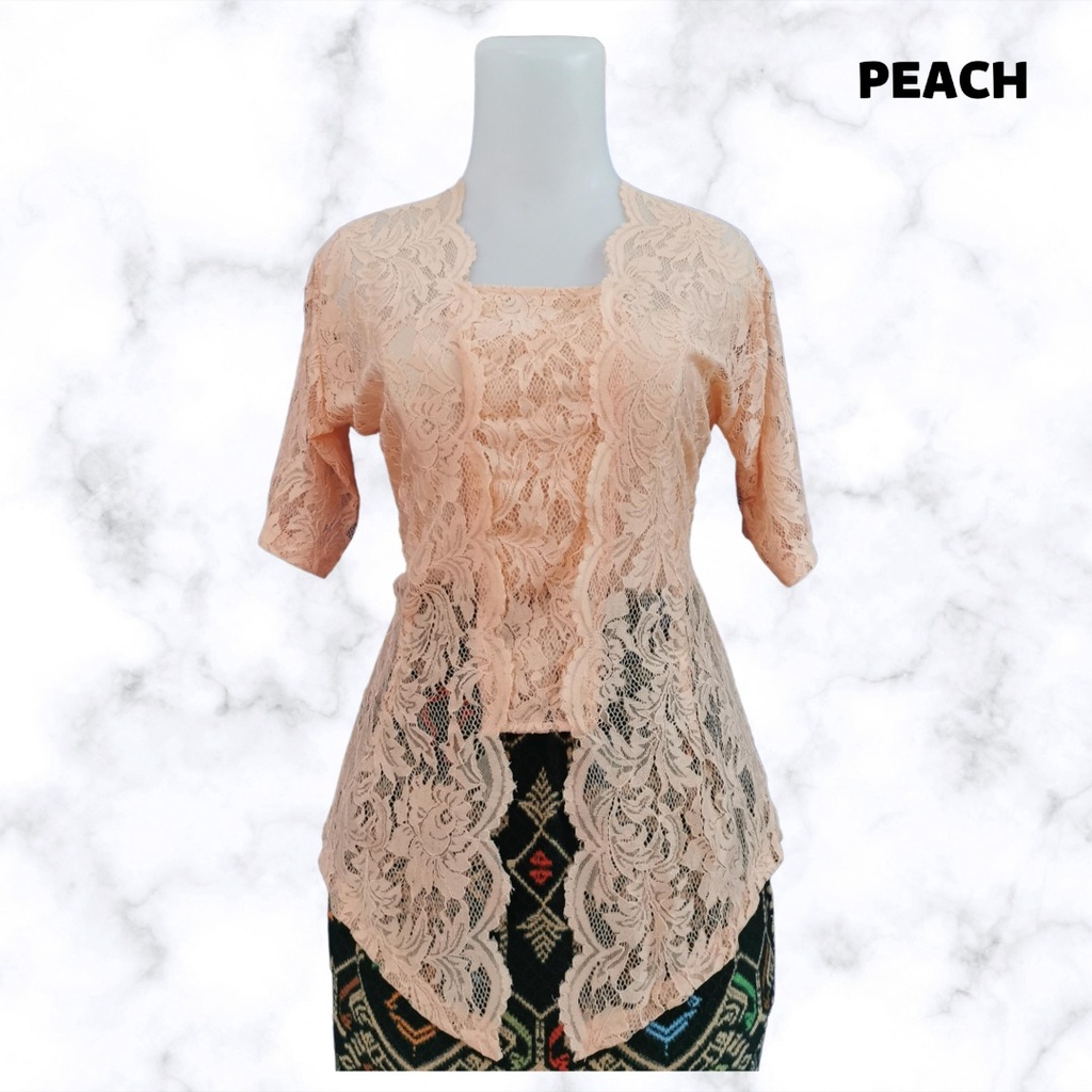 Baju Kebaya Moden Kain Elastic Warna Peach Lengan Pendek Shopee