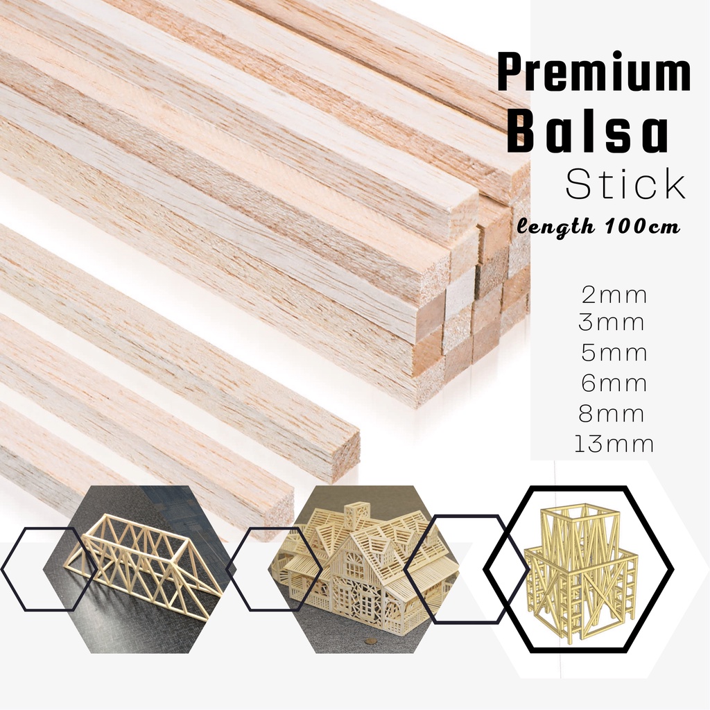 [ 100 cm ] Balsa Wood Stick / Kayu Balsa 2x2 ,3x3 ,4x4 ,5x5 ,6x6 ,8x8