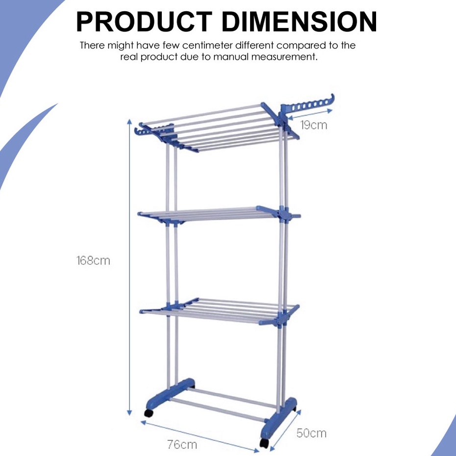 READY STOCK: Korean Hanging Rack / Ampaian Baju/ Penyidai Baju / Foldable Drying Rack with 3-Tier Stainless Steel