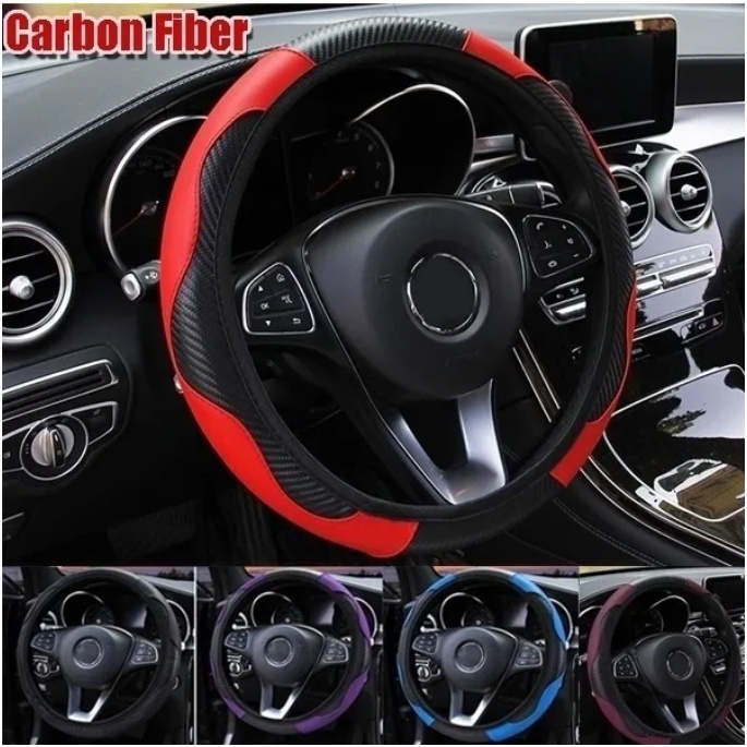 Universal Car Steering Cover Carbon 6D PU Leather Steering Wheel Cover ...