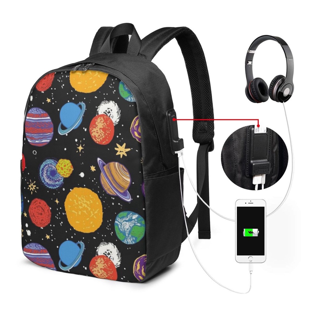 Space Solar System USB Men Backpack Printing Outdoor Travel Kid Large Capacity Student Schoolbag Casual Shoulder Bag