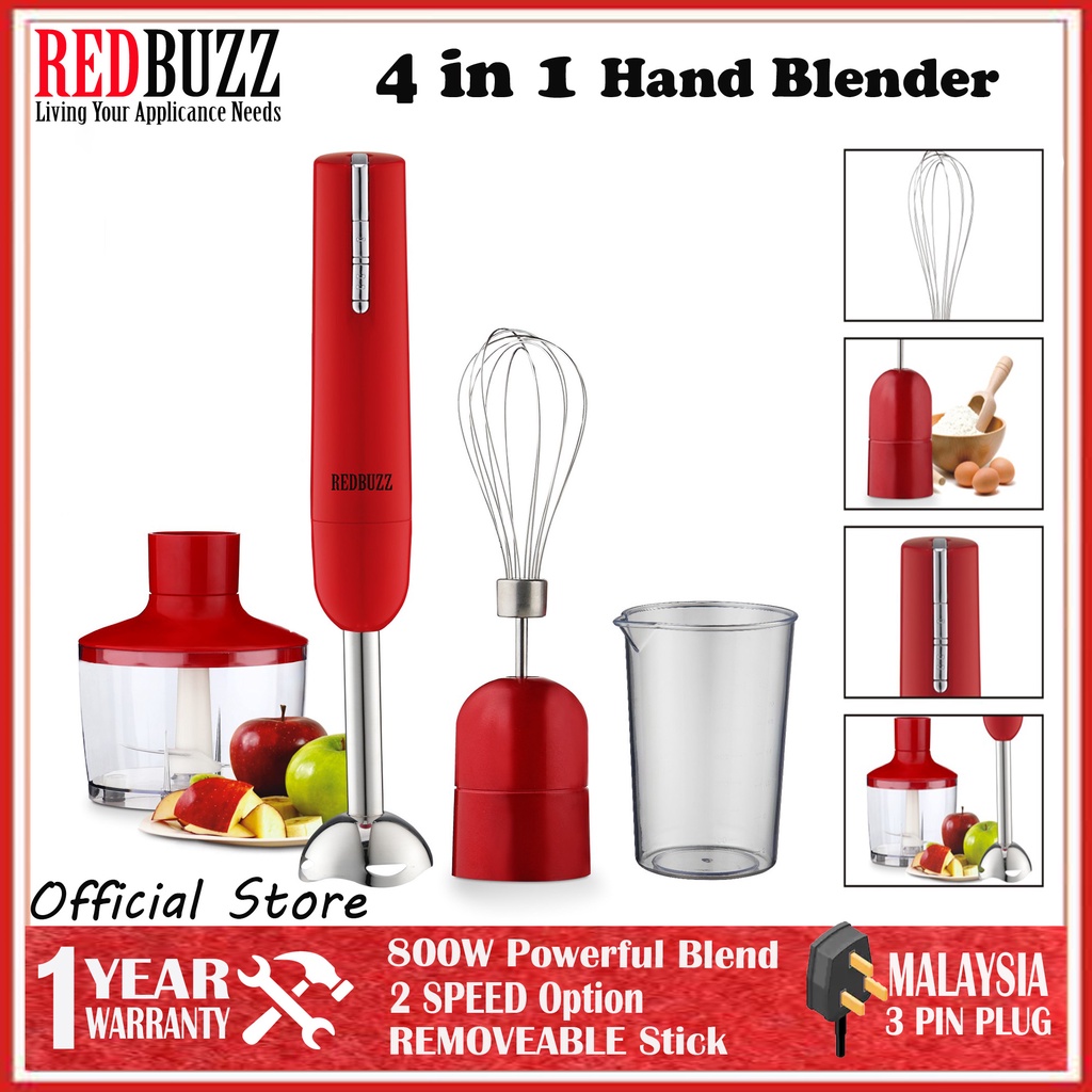 REDBUZZ 4 in 1 Multifunction Hand Blender 800W Powerful Hand Mixer Food Processor