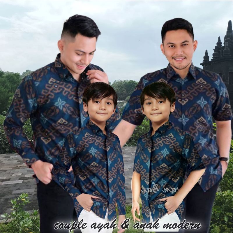 KEMEJA FATHER AND SON COUPLE BATIK WITH ZIG ZAG NAVY MOTIF/JUMBO MEN'S BATIK/MEN'S BATIK SHIRT in dark blue and navy