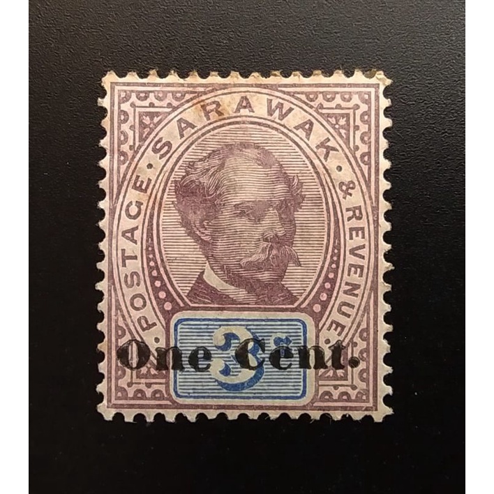 G923 British Sarawak 1889-1892 1c on 3c SG22 (Big c) Stamp MH Original ...