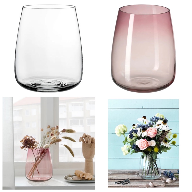 IKEA BERAKNA Clear Vase 18cm Flower Vase Pink Vase Pasu Kaca Pasu Bunga