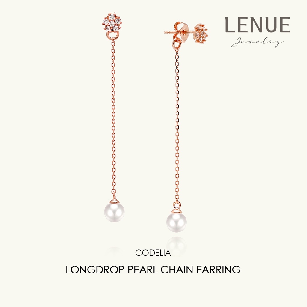 [LENUE Jewelry] Codelia Long Drop Pearl Chain Earrings - 14K Gold Plated 925 Sterling Silver - Netflix's K-drama Love (ft. Marriage and Divorce) as Boo Hye-ryung Earrings