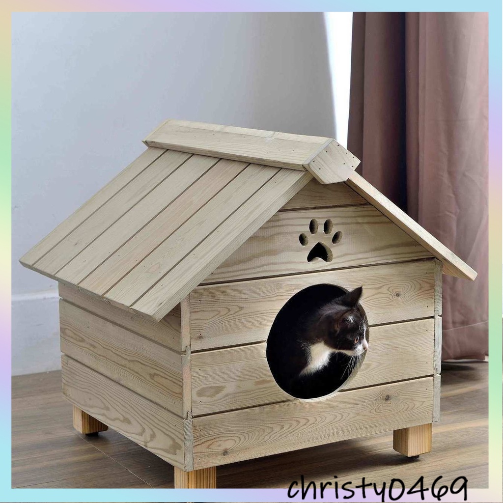 Outdoor cat house Solid wood anti-corrosion Finnish wood house type pet cat supplies Outdoor pet house