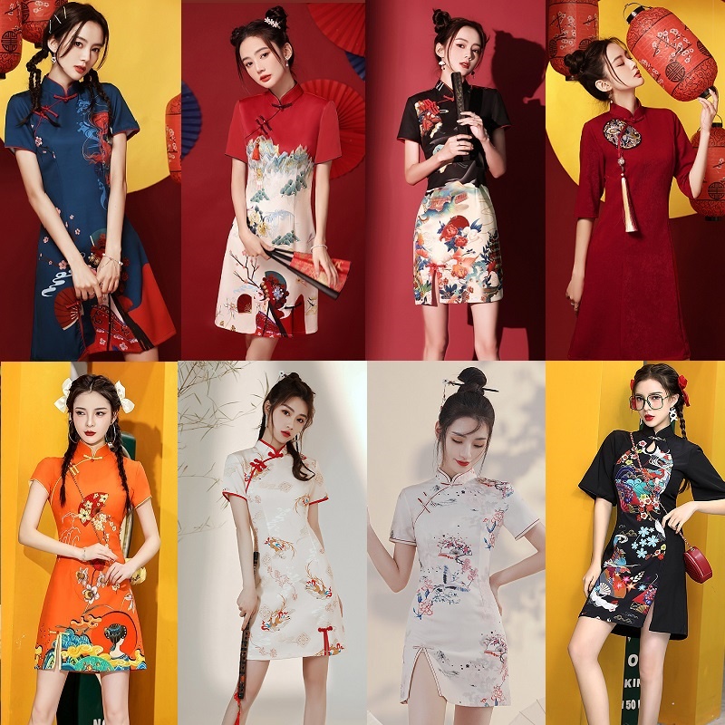 daidai (Ready Stock) Women Cheongsam Cheong Sam Qi Pao Chinese New Year CNY Traditional Dress 国潮旗袍新款改良版中国风年轻款小个子短款炸街连衣裙女