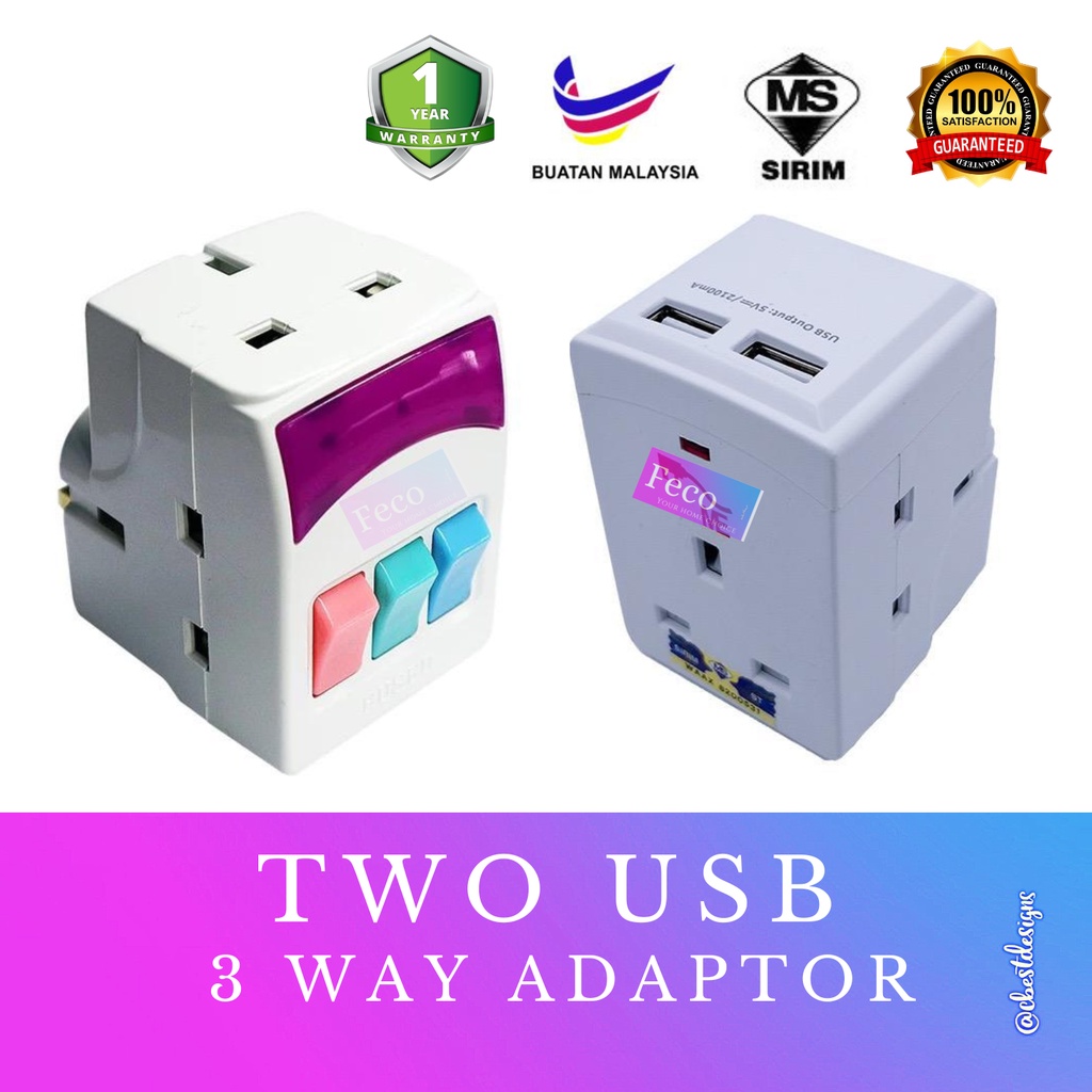 3 Way Adapter Switch / 3Way adaptor / 3way sirim adaptor usb Extension