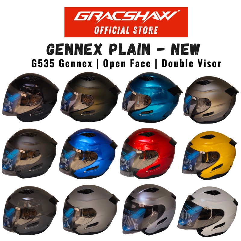 Gracshaw Gennex G535 Plain Colours Helmet/Double Visor/Open Face/Motorcycles Helmets Shopee