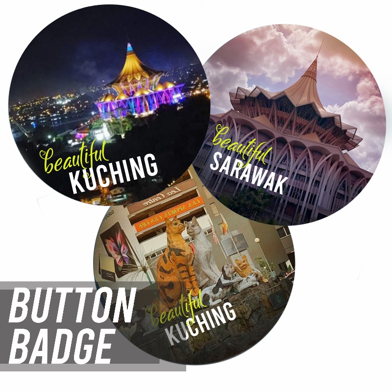 Button Badge Sarawak Kuching Dun Souvenir Gift 50 mm